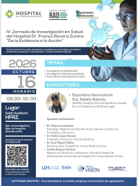 investigación en salud, Jornada de Investigación en Salud, Hospital Dr. Franco Ravera Zunino, HFRZ, O’Higgins, investigación científica, investigación en salud mental, investigación traslacional, investigación aplicada, salud mental, investigación clínica, ciencia, divulgación científica, investigación en hospitales públicos, investigación en salud en Chile, Renatto Anfossi, Verónica Villalobos, Denis Sauré, Natalia Roberto, Felipe Lecannelier, Pablo Gaspar Ramos, José Miguel Müller, Camila Burgoa Sánchez, Hospital Clínic de Barcelona, Universidad de Chile, Instituto de Sistemas Complejos de Ingeniería, Universidad de O’Higgins